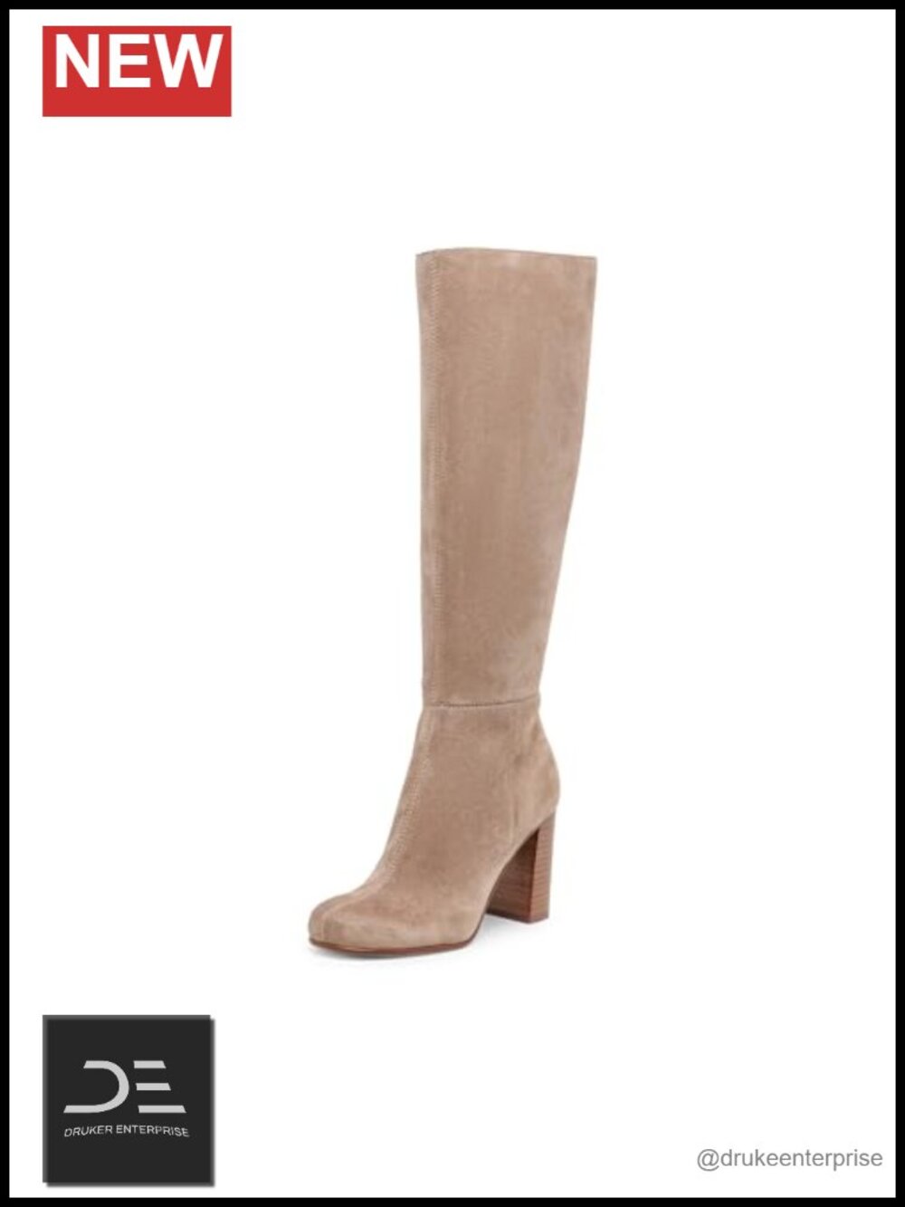Suede Knee High Boots Block Heel Zip Closure